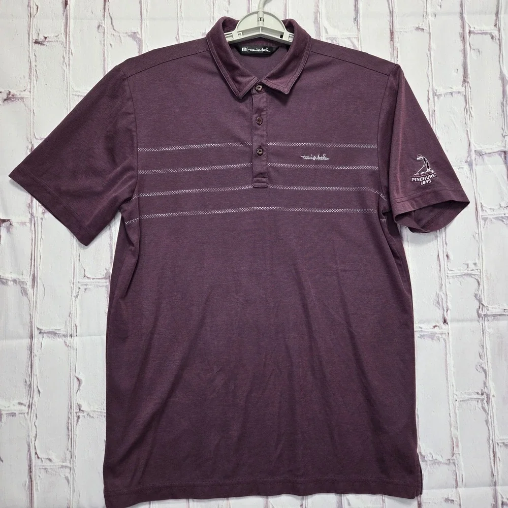 Travis Mathew Polo Shirt Burgundy Striped Pinehurst Golf Short Sleeve Mens Sz M